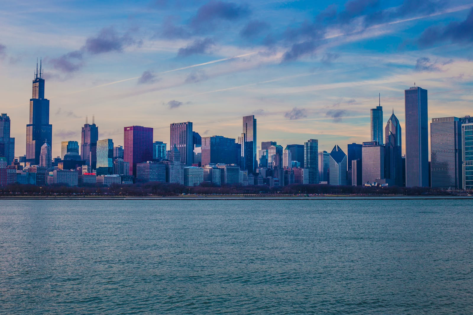 City skyline at dusk